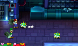 Mario contrattacca un Koopistrice in Mario & Luigi: Superstar Saga e in Mario & Luigi: Superstar Saga + Scagnozzi di Bowser