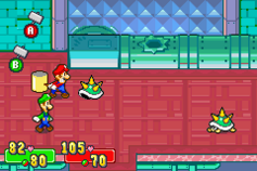 Mario contrattacca un Koopistrice in Mario & Luigi: Superstar Saga e in Mario & Luigi: Superstar Saga + Scagnozzi di Bowser